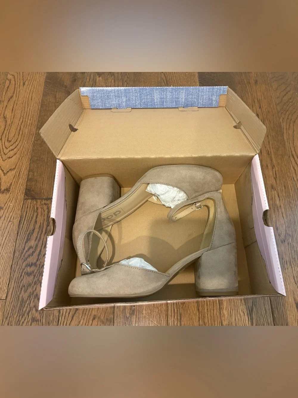 pop gal Taupe Suede Ankle-Strap Block Heels Size 9M